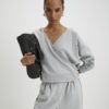 Grey Long Sleeve Wrap Front Hoodie