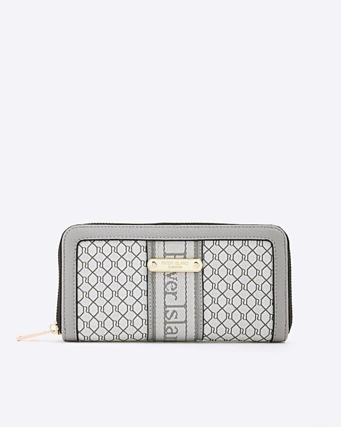 Grey Monogram Zip Around Purse