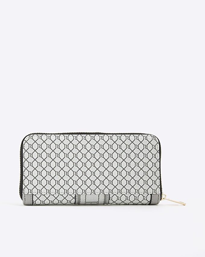 Grey Monogram Zip Around Purse