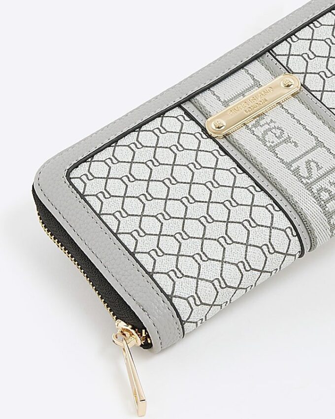 Grey Monogram Zip Around Purse