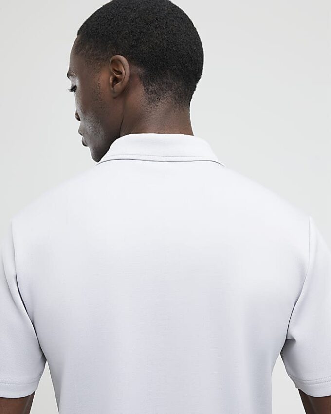 Grey Muscle Fit Les Amis Stripe Polo Shirt