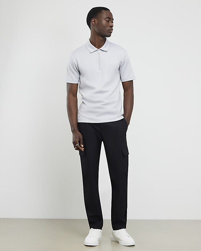 Grey Muscle Fit Les Amis Stripe Polo Shirt