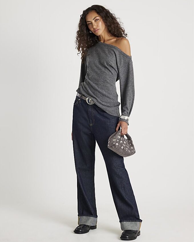 Grey Off Shoulder Cosy Top