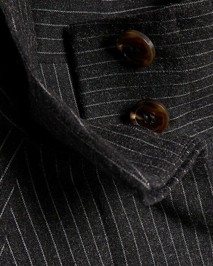 Grey Pinstripe Funnel Neck Bomber Jacket