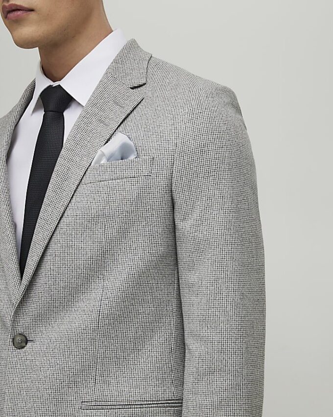 Grey Puppy Tooth Skinny Suit Jacket