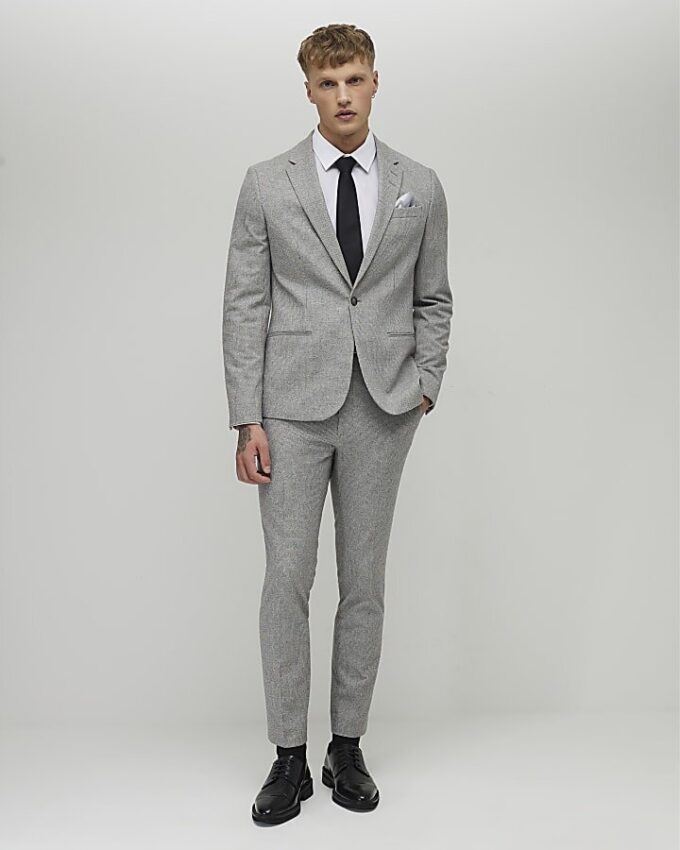 Grey Puppy Tooth Skinny Suit Jacket