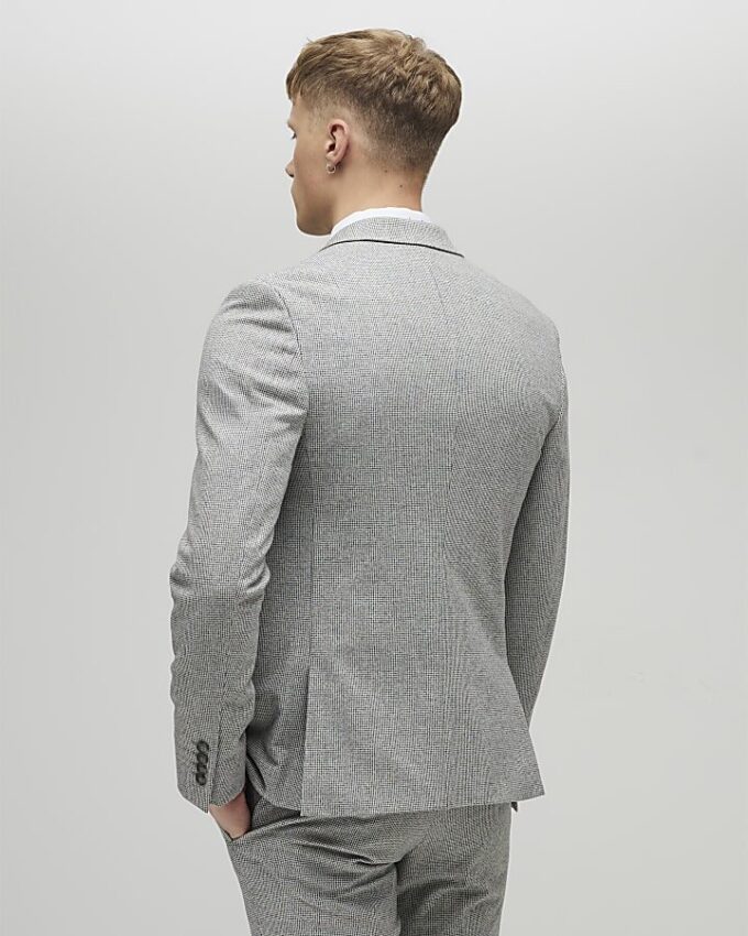 Grey Puppy Tooth Skinny Suit Jacket