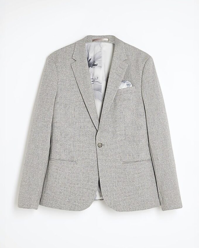 Grey Puppy Tooth Skinny Suit Jacket