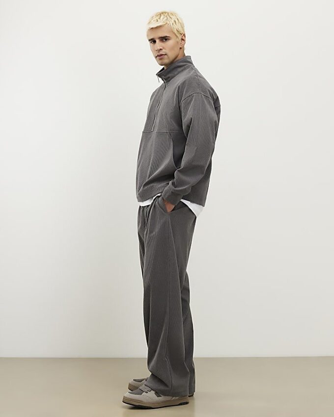 Grey Regular Fit Corduroy Funnel Sweatshirt