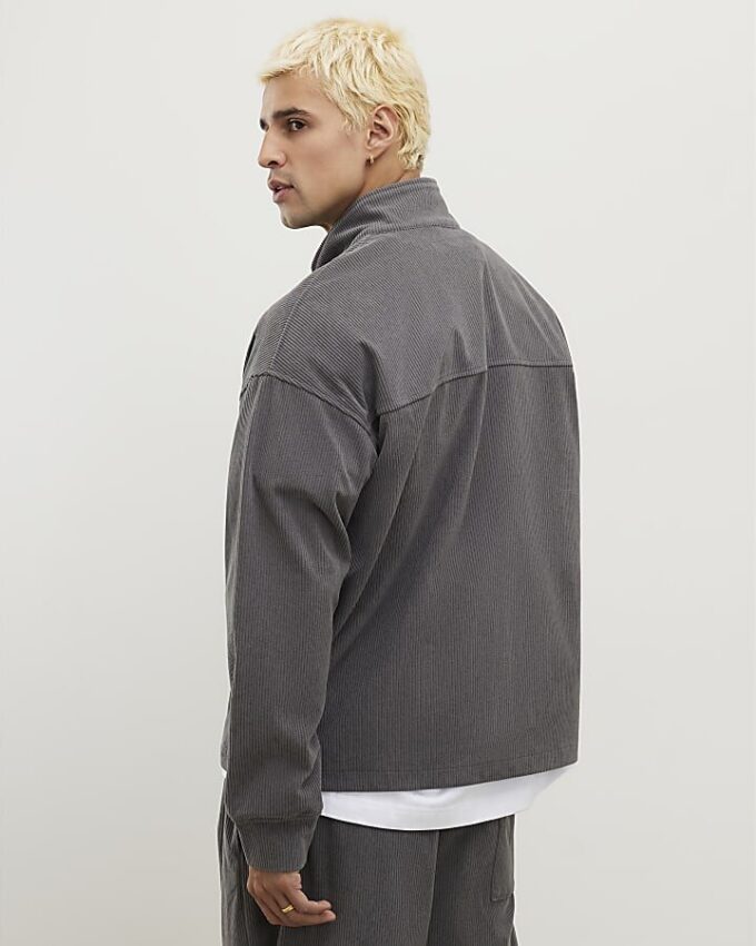Grey Regular Fit Corduroy Funnel Sweatshirt