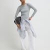 Grey Scallop Trim Long Sleeve T-Shirt