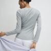 Grey Scallop Trim Long Sleeve T-Shirt