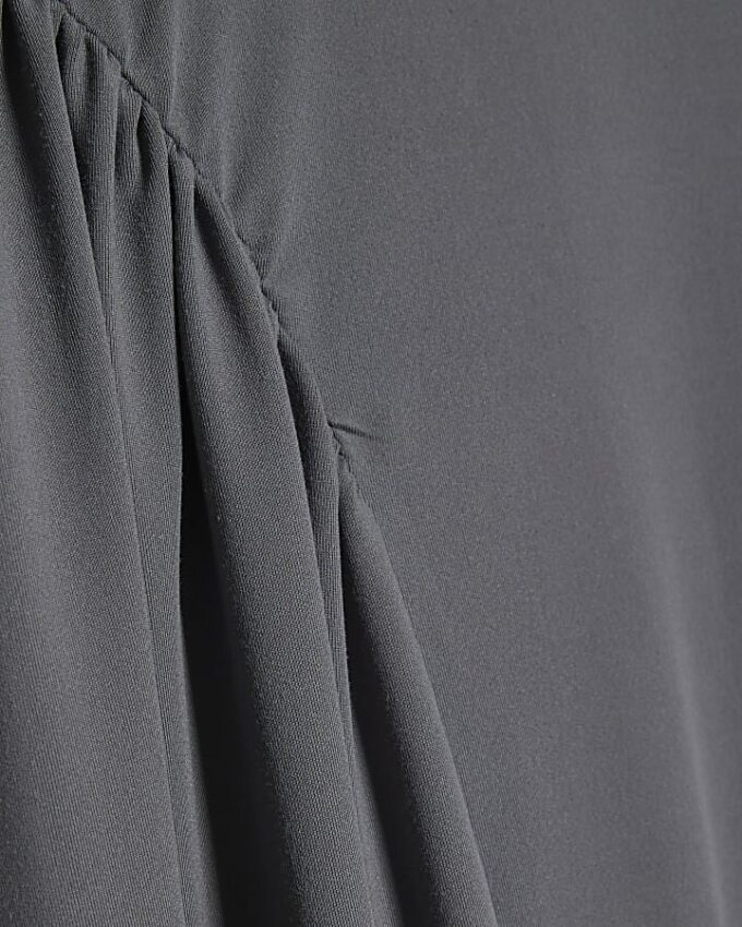 Grey Short Sleeve Fitted Waist Maxi Dress