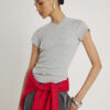Grey Short Sleeve High V Neck Ribbed Top