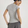 Grey Short Sleeve High V Neck Ribbed Top