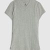 Grey Short Sleeve High V Neck Ribbed Top