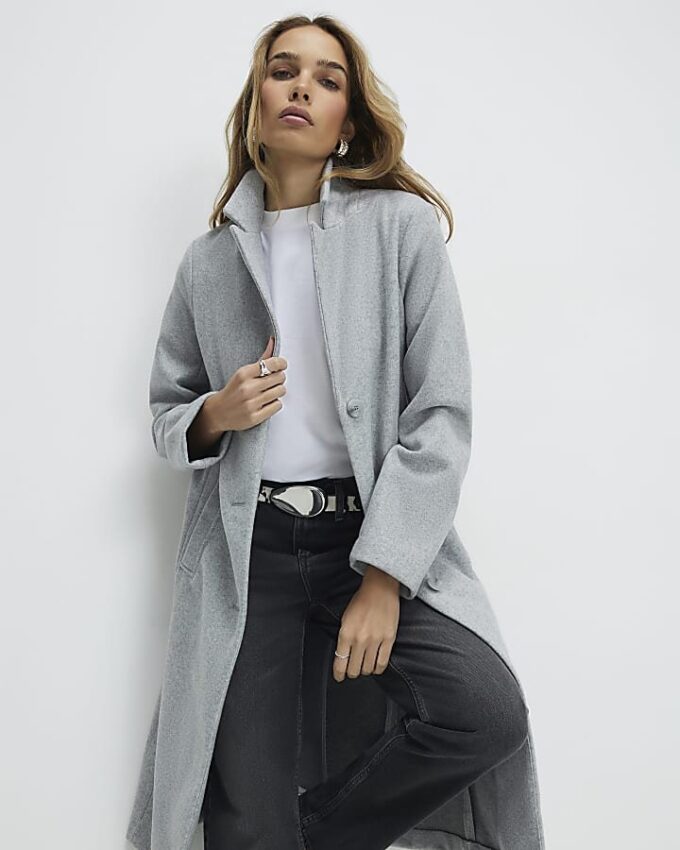 Grey Single Breasted Coat