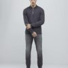 Grey Slim Fit Textured Quarter Zip Polo Shirt