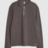 Grey Slim Fit Textured Quarter Zip Polo Shirt