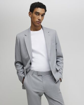Grey Slim Fit Textured Suit Jacket