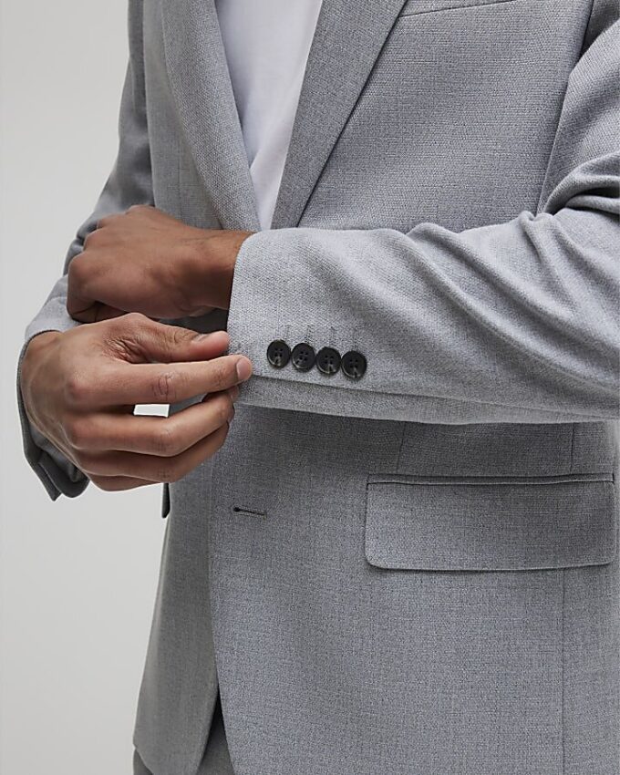 Grey Slim Fit Textured Suit Jacket