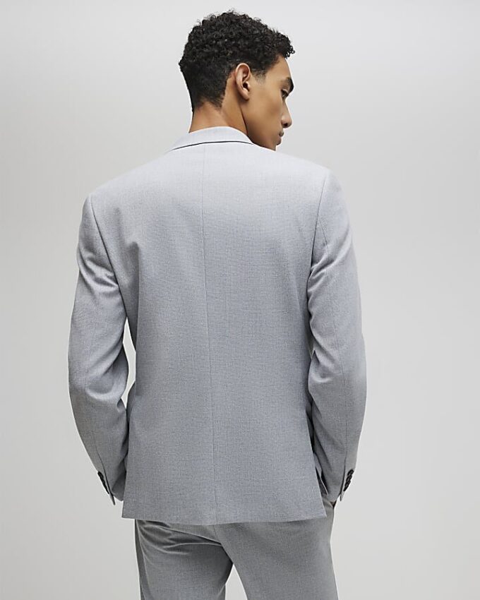 Grey Slim Fit Textured Suit Jacket
