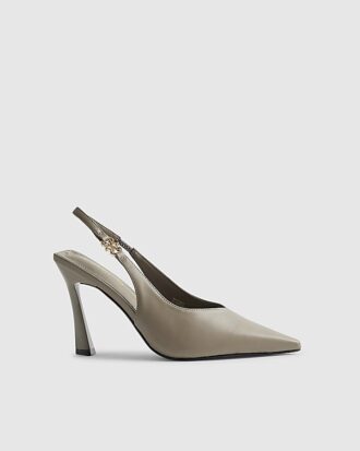 Grey Slingback Logo Court Heels