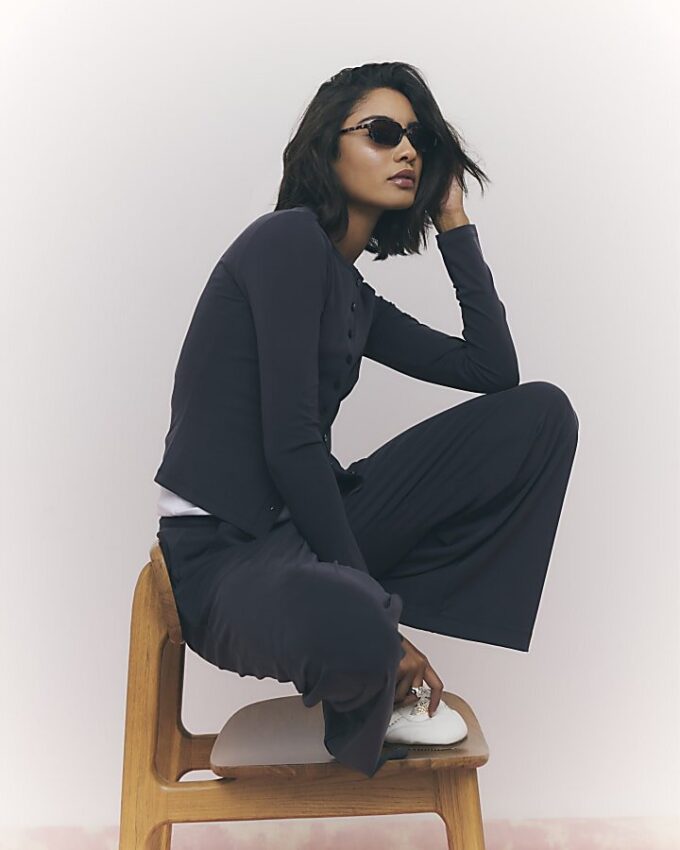 Grey Soft Touch Wide Leg Trousers