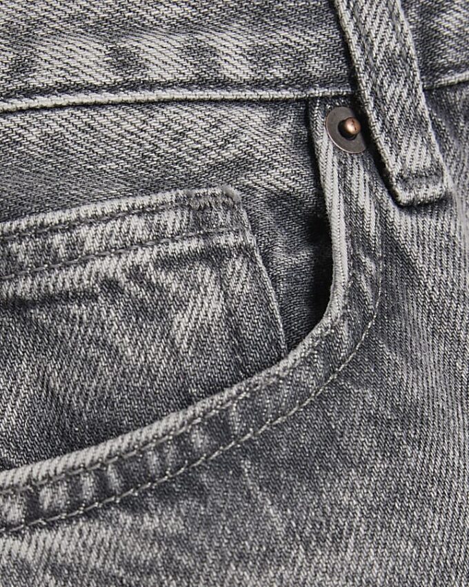 Grey Split Hem Straight Leg Jeans