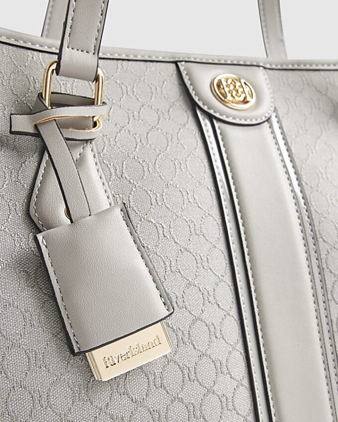 Grey Stripe Monogram Shopper Bag