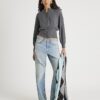 Grey Waisted Button through Top