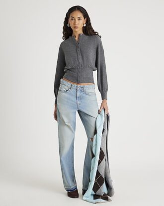 Grey Waisted Button through Top
