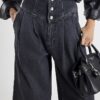 Grey Wide Leg Corset Button Up Jeans