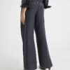 Grey Wide Leg Corset Button Up Jeans