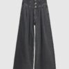 Grey Wide Leg Corset Button Up Jeans