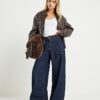 Indigo Blue High Waisted Baggy Wide Leg Jeans