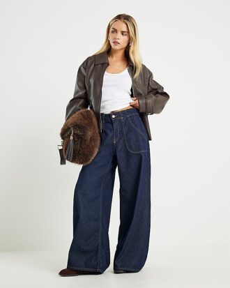 Indigo Blue High Waisted Baggy Wide Leg Jeans