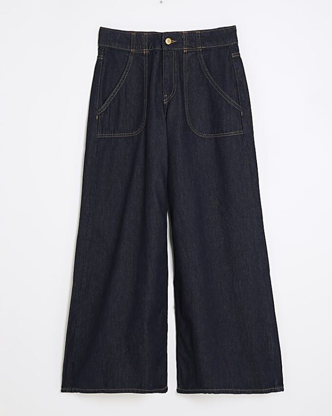 Indigo Blue High Waisted Baggy Wide Leg Jeans