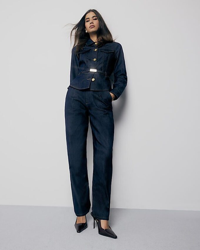 Indigo High Waisted Tapered Jeans