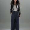 Indigo Mid Rise Tailored Baggy Wide Leg Jeans