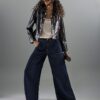 Indigo Mid Rise Tailored Baggy Wide Leg Jeans