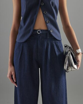 Indigo Wide Leg Tie Front Jeans
