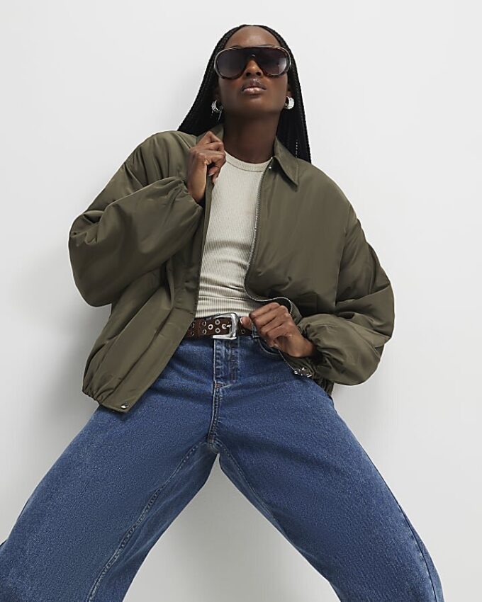 Khaki Bubble Hem Jacket