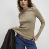 Khaki Button Shoulder Rib Top