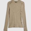 Khaki Button Shoulder Rib Top