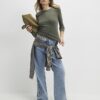 Khaki Cotton Long Sleeve Fitted Top