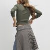 Khaki Cotton Long Sleeve Fitted Top