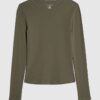 Khaki Cotton Long Sleeve Fitted Top