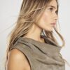 Khaki Faux Leather Hammered Ruched Detail Top