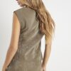 Khaki Faux Leather Hammered Ruched Detail Top